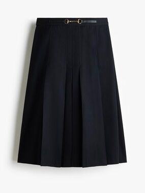 H&M Black A-Line Pleated Skirt with Gold Buckle